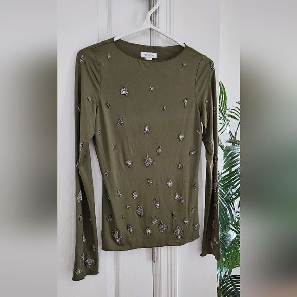 H&m Edition Olive Embellished Blouse - Picture 3 of 5